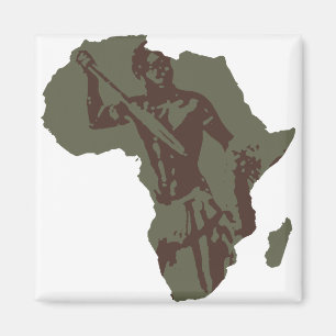 Aimant Carte de l'Afrique Artwork de guerriers africains