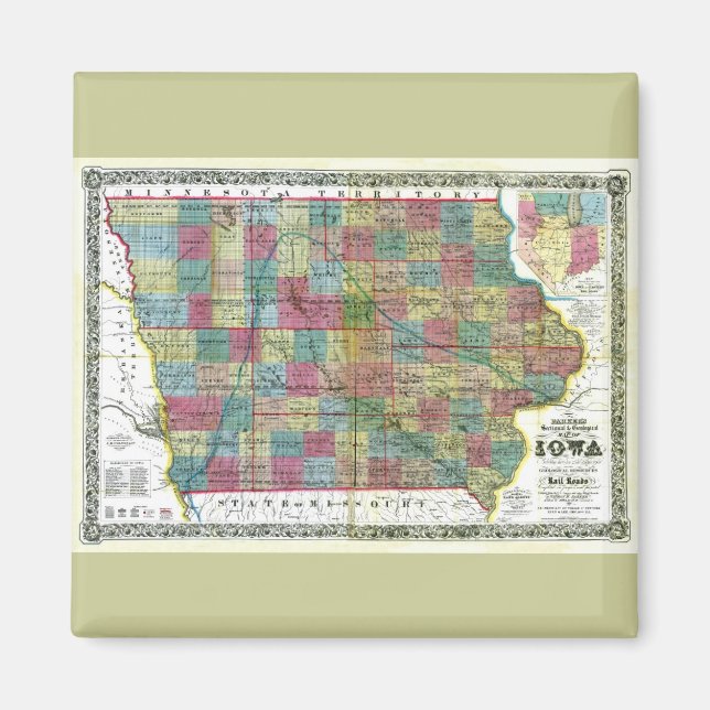 Aimant Carte de l'ancienne Iowa de 1856 (Devant)
