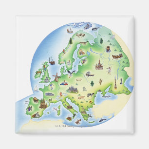 Aimant Carte de l'Europe avec des illustrations de