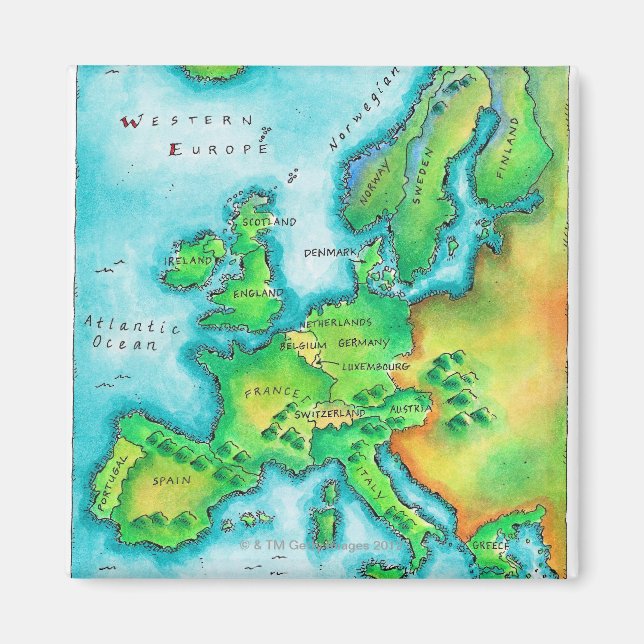 Aimant Carte de l'Europe occidentale (Devant)