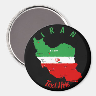 Aimant Carte de l'Iran avec drapeau et emblème