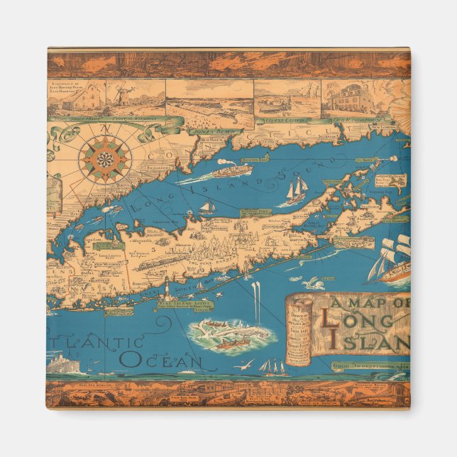 Aimant Carte de Long Island. (Devant)