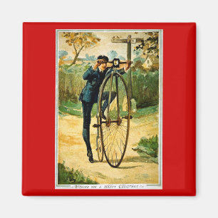 Aimant Carte de Noël vintage de bicyclette