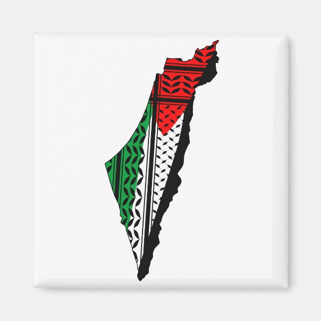 Aimant Carte de Palestine avec drapeau et Motif Keffiyeg (Devant)