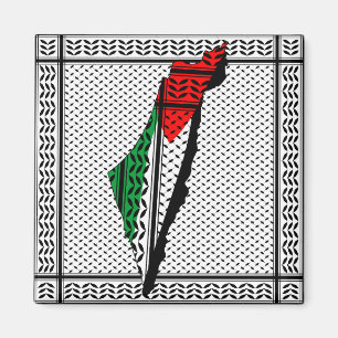 Aimant Carte de Palestine avec drapeau et Motif Keffiyeg