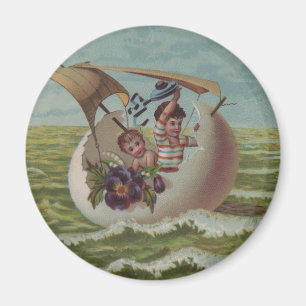 Aimant Carte de Pâques antique Œuf de Voile Enfants