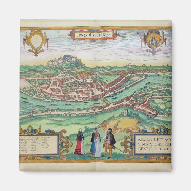Aimant Carte de Salzbourg, de 'Civitates Orbis Terrarum'  (Devant)