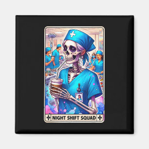 Aimant Carte de tarot drôle de squelette Équipe de nuit d