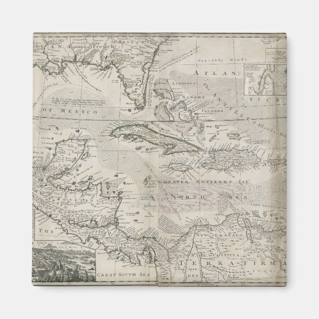 Aimant Carte des Caraïbes | 1715 (Devant)