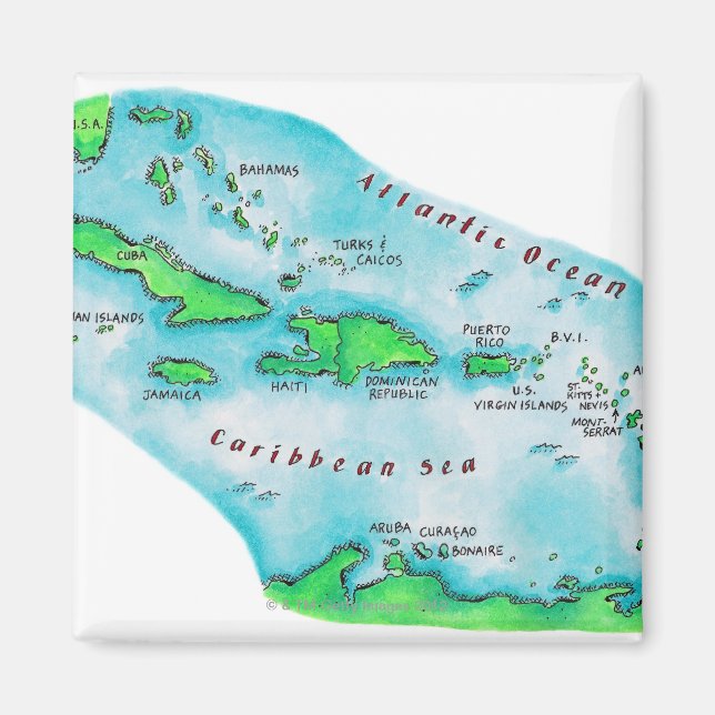 Aimant Carte des îles des Caraïbes (Devant)