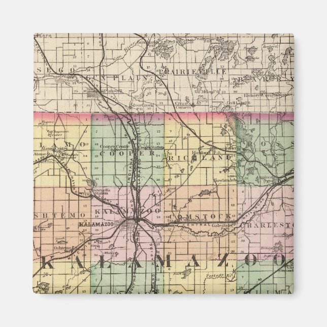 Aimant Carte du comté de Kalamazoo, Michigan (Devant)