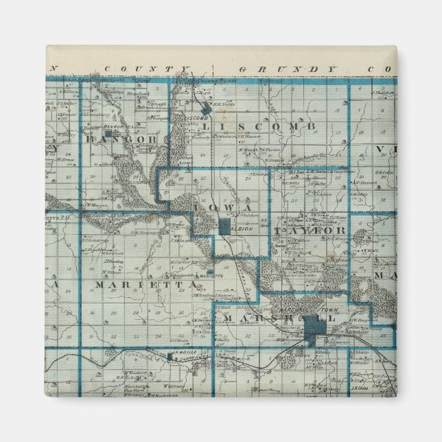 Aimant Carte du comté de Marshall, État de l'Iowa (Devant)