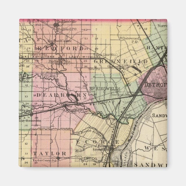 Aimant Carte du comté de Wayne, Michigan (Devant)