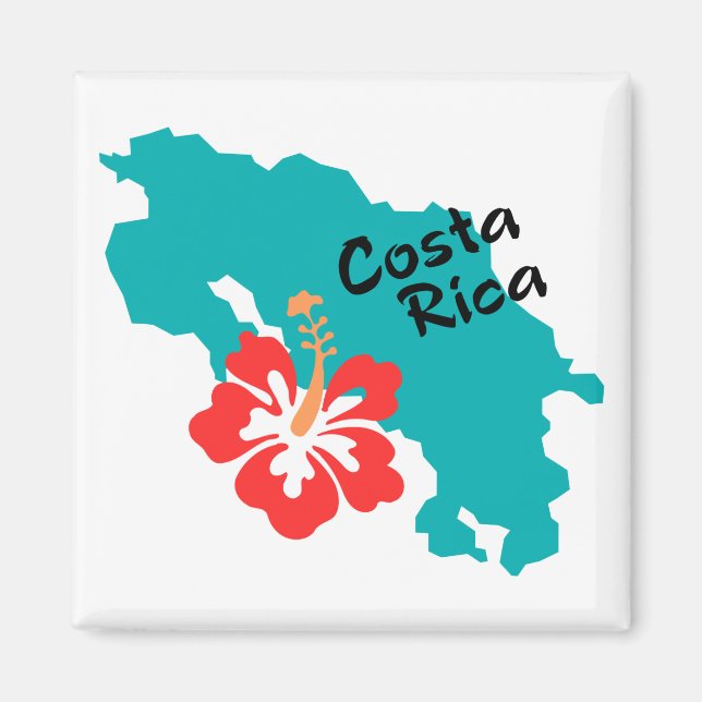 Aimant Carte du Costa Rica avec hibiscus (Devant)