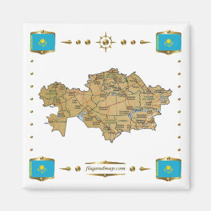 Aimant Carte du Kazakhstan + Magnat des drapeaux