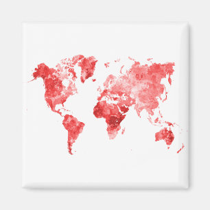 Aimant Carte du monde en aquarelle Rouge