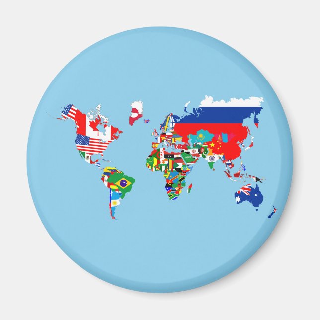 Aimant carte du monde symbole du drapeau du pays silhouet (Devant)