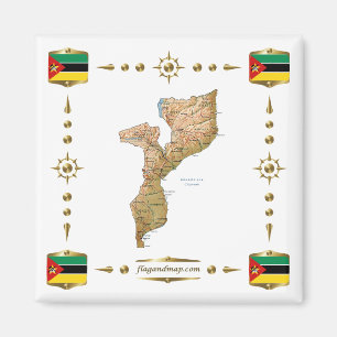 Aimant Carte du Mozambique + Magnat des drapeaux