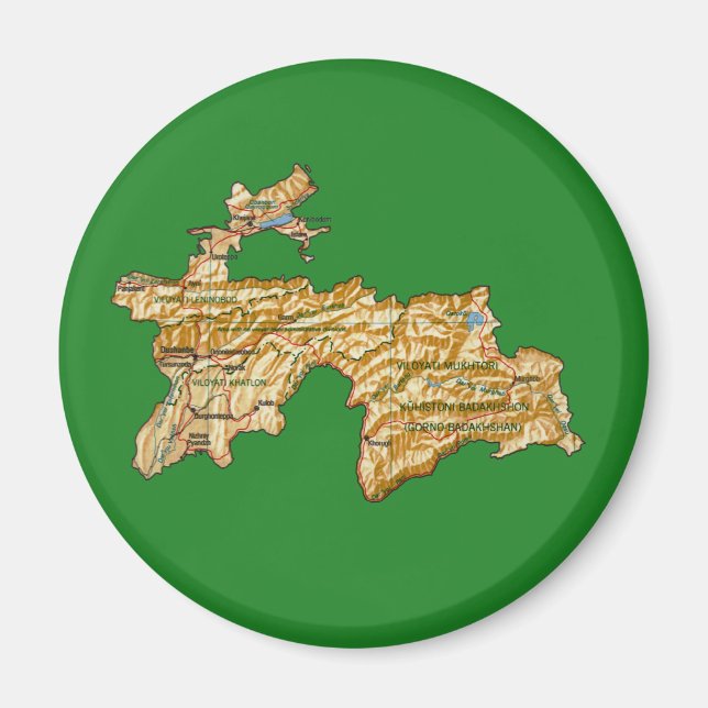 Aimant Carte du Tadjikistan (Devant)