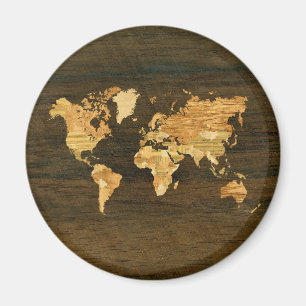 Aimant Carte en bois du monde