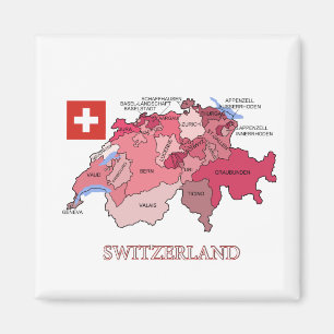 Aimant Carte et drapeau de la Suisse