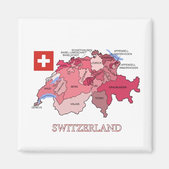 Aimant Carte et drapeau de la Suisse (Devant)
