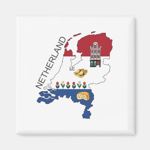 Aimant Carte et drapeau de Pays-Bas