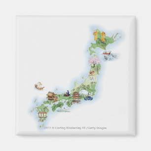 Aimant Carte illustrée de l'ancien Japon