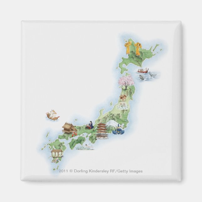Aimant Carte illustrée de l'ancien Japon (Devant)
