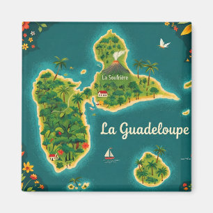 Aimant Carte Illustrée Guadeloupe – Île Tropicale Guade
