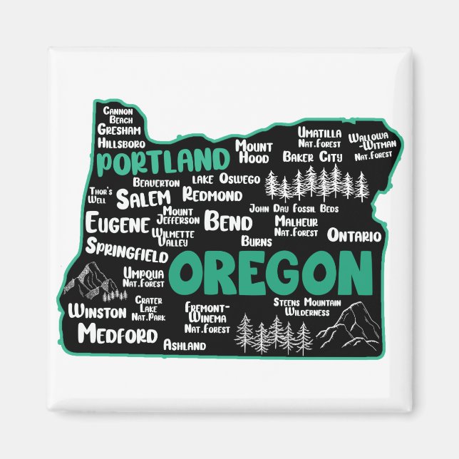 Aimant Carte mignonne de l'Oregon, Portland, Salem, Eugen (Devant)