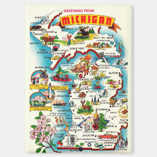 Aimant Carte postale colorée vintage du Michigan