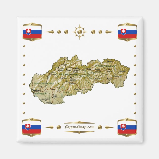 Aimant Carte Slovaquie + Magnat des drapeaux (Devant)