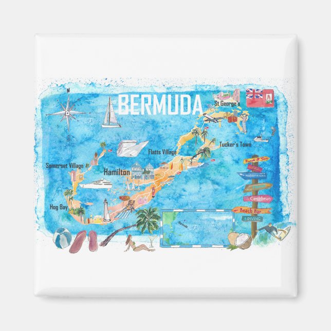 Aimant Carte touristique préférée des Bermudes Island (Devant)