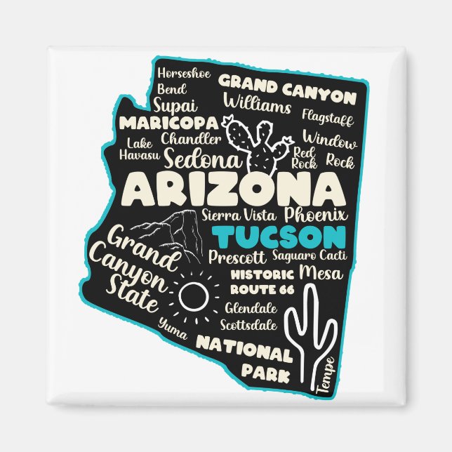 Aimant Carte Tucson Arizona Arizona Tourisme Tucson AZ (Devant)