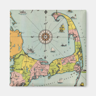 Aimant Carte vintage de Cape Cod