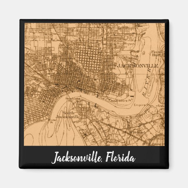Aimant Carte vintage de Jacksonville en Floride (Devant)