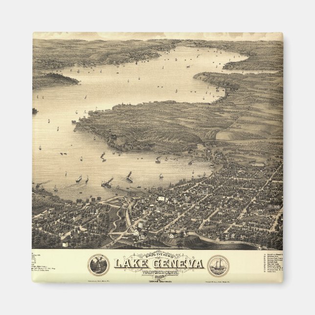 Aimant Carte Vintage du lac Léman (Devant)