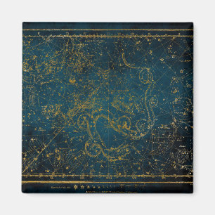 Aimant Carte vintage illustrée en bleu foncé et en étoile