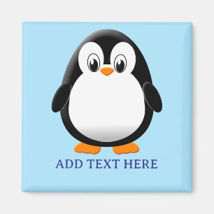 Aimant Carton en pingouin mignon bleu personnalisé