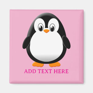 Aimant Carton Pingouin Cute Personnalisé Rose