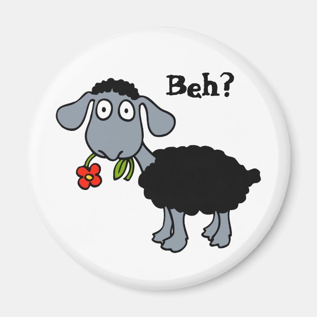 Aimant Cartoon Cartoon Noir Fleur Mouton Personnalisable (Devant)