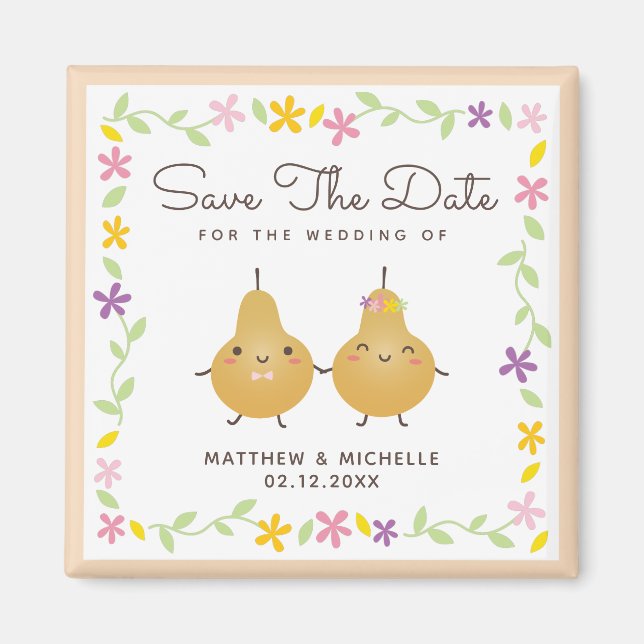 Aimant Cartoon mignon Parfait Pear Couple Élégant Mariage (Devant)