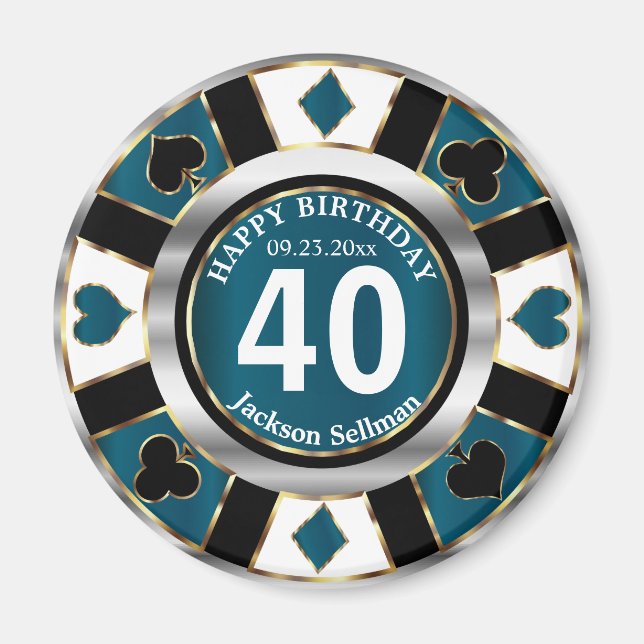 Aimant Casino Chip Las Vegas Anniversaire - Bleu Turquois (Devant)