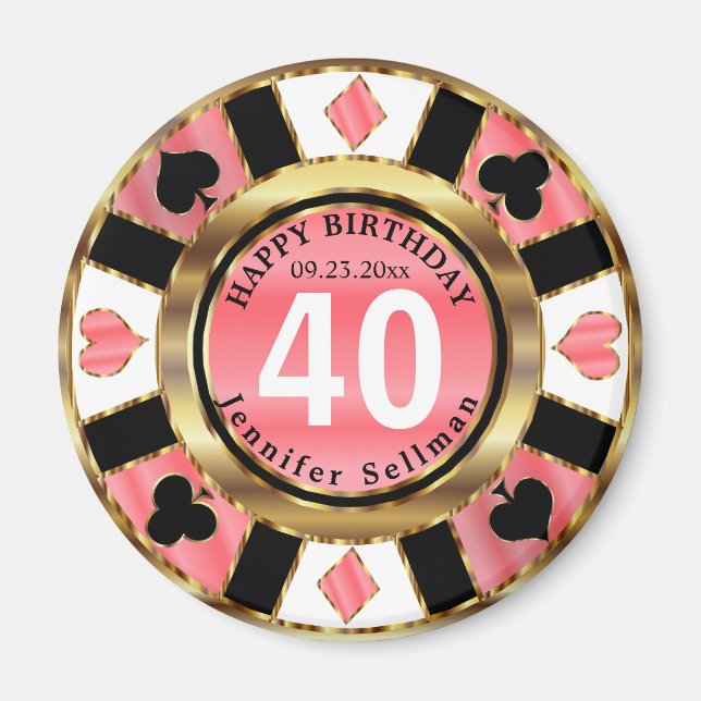 Aimant Casino Chip Las Vegas Anniversaire - Coral (Devant)