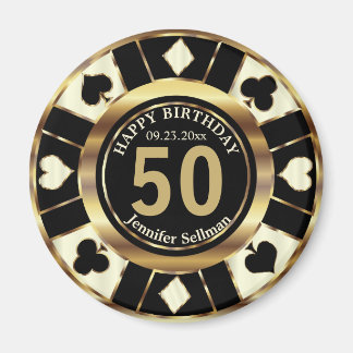 Aimant Casino Chip Las Vegas Anniversaire - Crème et or