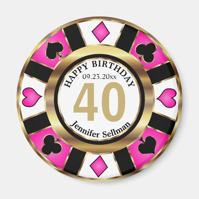 Aimant Casino Chip Las Vegas Anniversaire - Pretty Pink (Devant)