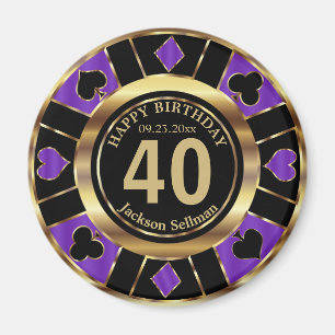 Aimant Casino Chip Las Vegas Anniversaire - violet et or