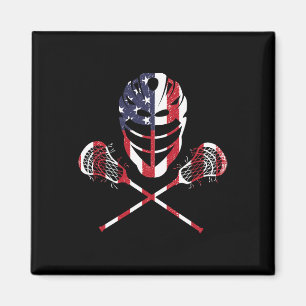 Aimant Casque Lacrosse Drapeau Américain Lax Bâtons 4ème 