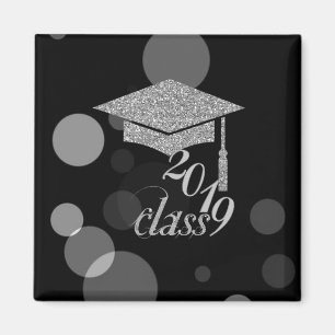 Aimant Casquette de fin d'études pailletée argent élégant